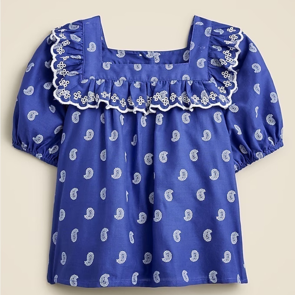 J crew Girls' ruffle eyelet top in paisley voile cobalt